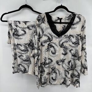 Soma Pajama Set XLarge Black, Beige White Print Long Sleeve Sleepwear Loungewear